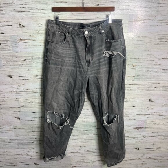 American Eagle Outfitters Gray High Rise Jeans mom size 18 gray distressed - Picture 1 of 9